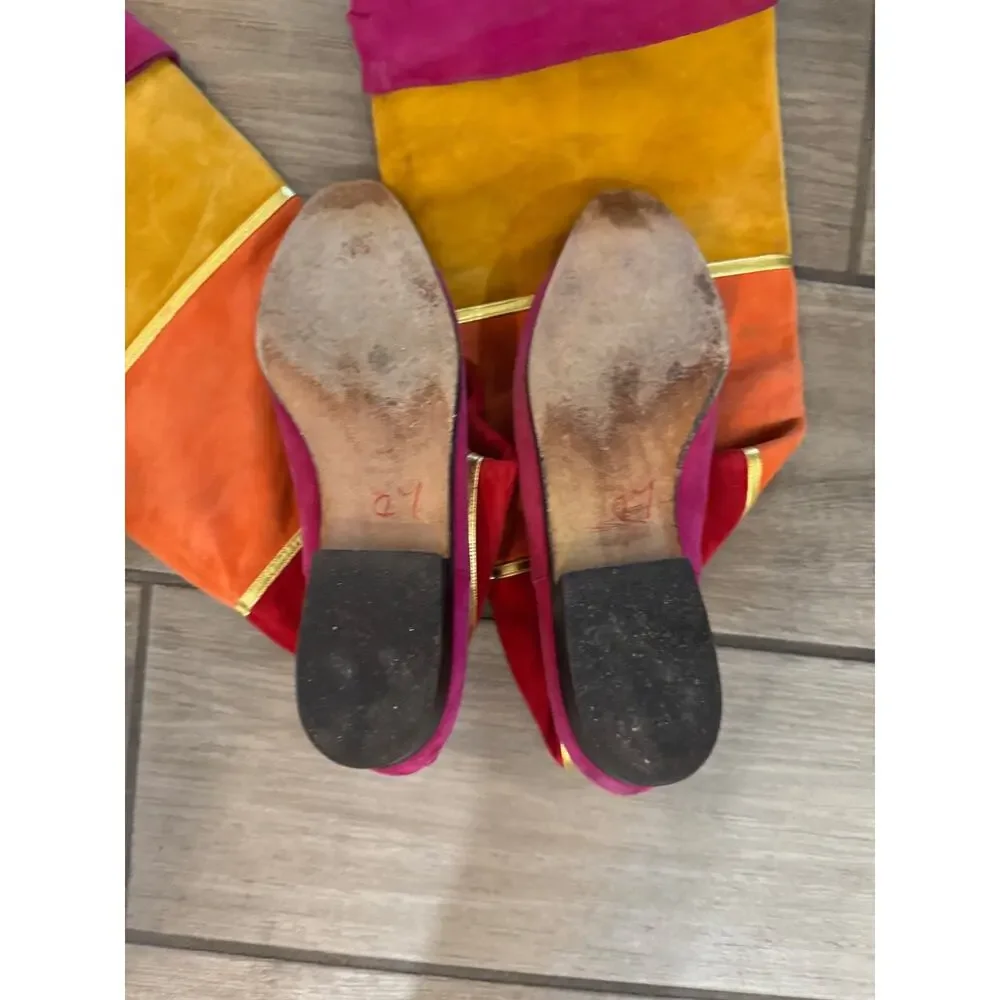 VINTAGE Lavorazione Artigiana MULTI COLOR SUEDE OVER KNEE/ CUFFED Boots SZ 9